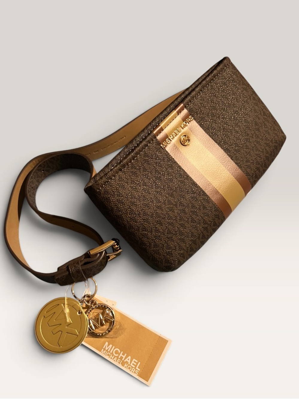 Michael Kors Brown and Tan Signature Belt Bag S/M
